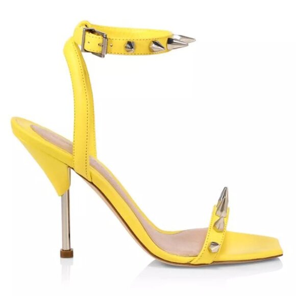 Alexander McQueen Yellow Leather Spike-Stud Stiletto Sandals US 7.5 (0483)